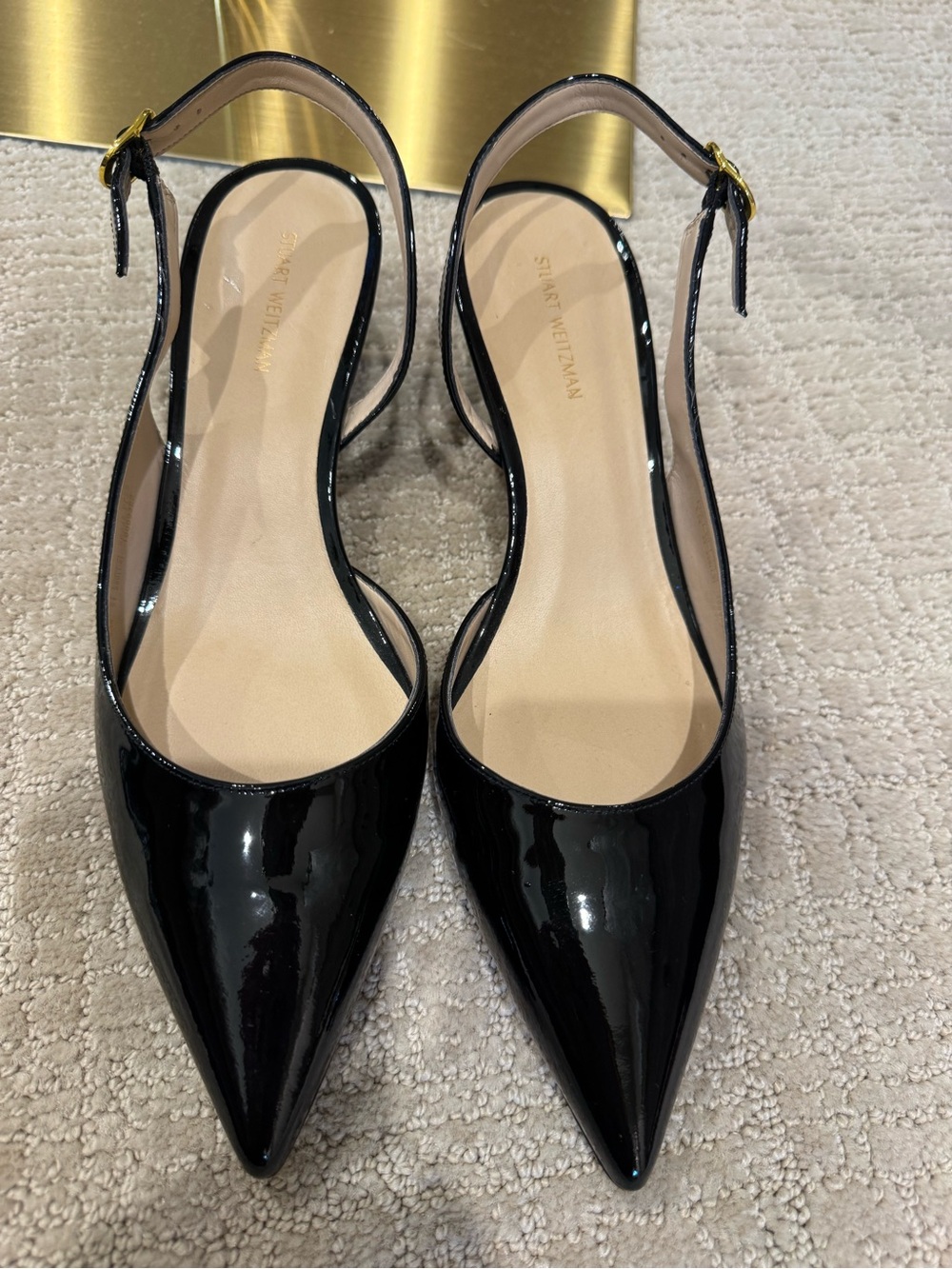 Stuart Weitzman Black Patent Pointed Slingback Pumps